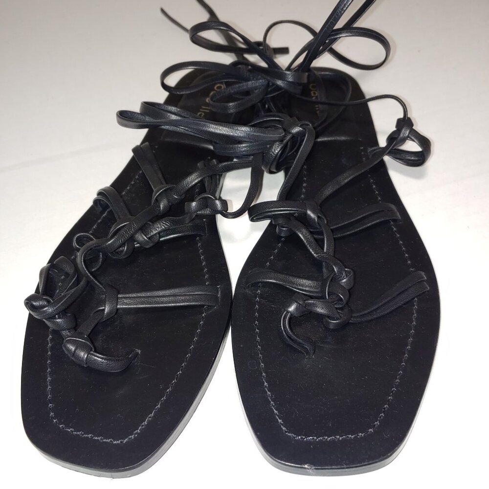 Anthropology Pilcro Black Leather Knotted Tie Up Sandals Size 9M